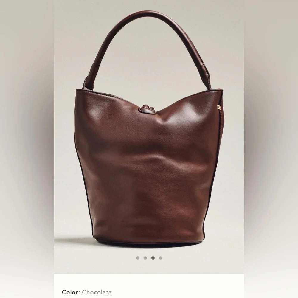 New Anthropologie aota twist tie top handle bucket bag crossbody brown gold